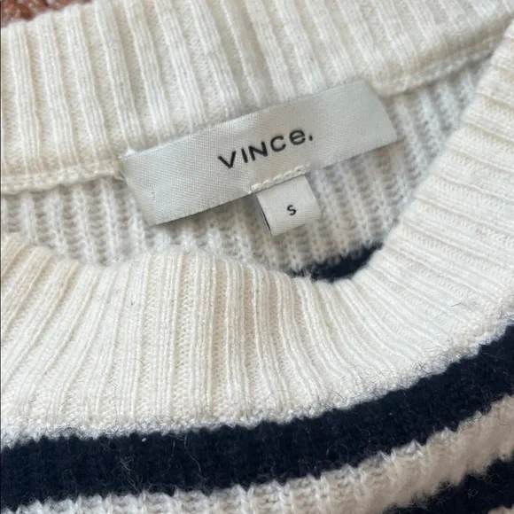Vince Black and White Striped Crew Neck Sweater - Picture 2 of 2